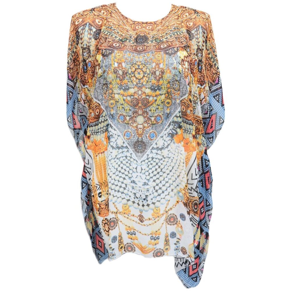 LUSA Paris Colorful Short Sleeve Kaftan PLUS Size Beach Coverup Resort Tunic